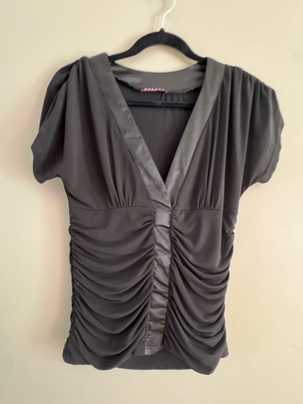 Women’s Black Ruched V-Neck Top Stain stripe